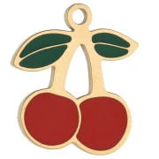 Charm cherries 14x12.5 mm with epoxy resin - Stainless steel 304 Gilded - Red x1