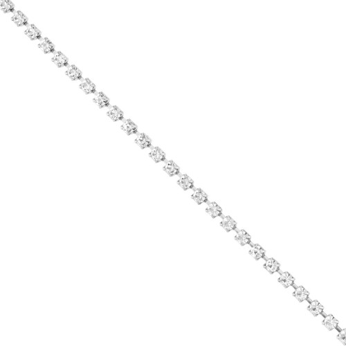 Brass strass chain with cut crystal 3.20 mm - Silver plated - Crystal x50cm
