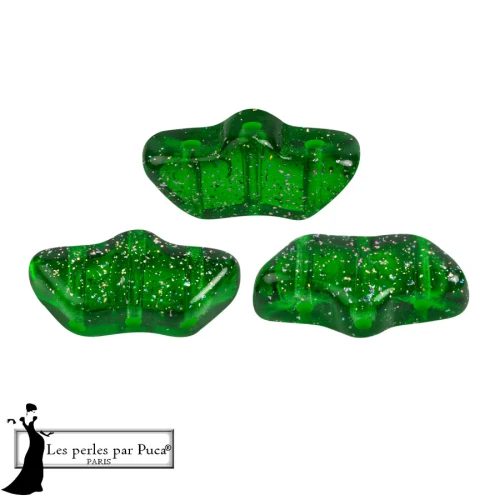 Delos® glass beads by Puca® 6x11 mm - Transparent Constellation Green x10g