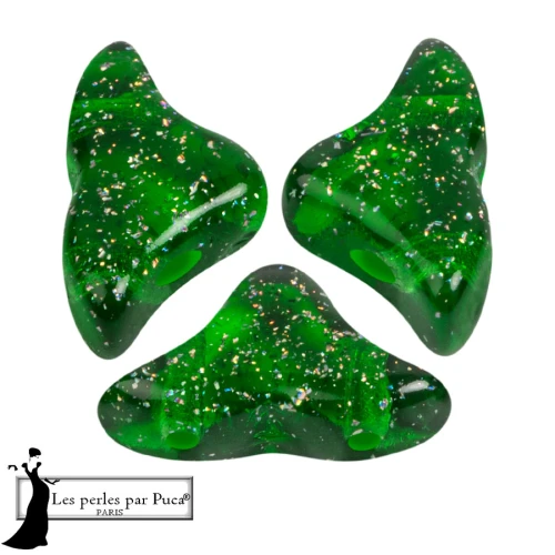 Helios® glass beads by Puca® 6x10 mm - Transparent Constellation Green x10g