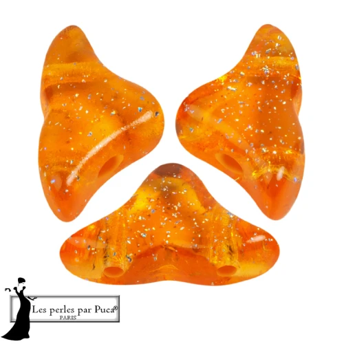 Helios® glass beads by Puca® 6x10 mm - Transparent Constellation Orange x10g