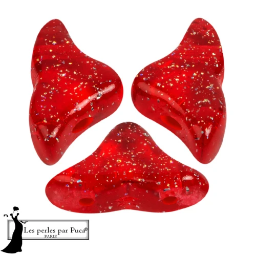 Helios® glass beads by Puca® 6x10 mm - Transparent Constellation Red x10g