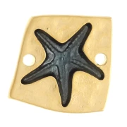 Irregular square spacer 16x17 mm starfish - Gilded with fine gold - Blue x1