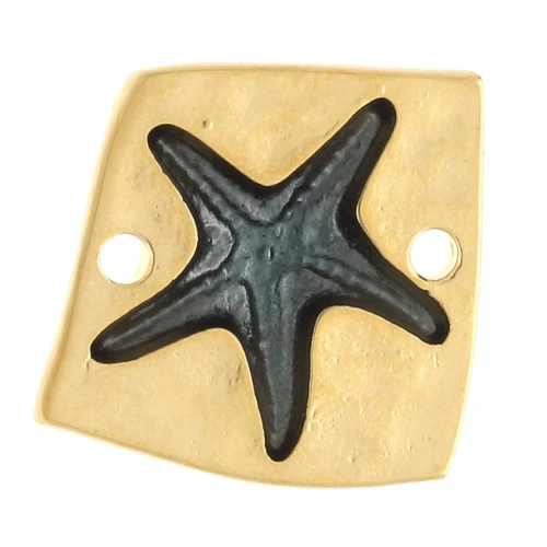 Irregular square spacer 16x17 mm starfish - Gilded with fine gold - Blue x1