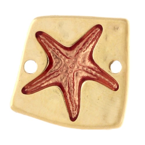 Irregular square spacer 16x17 mm starfish Gilded with fine gold - Orange x1