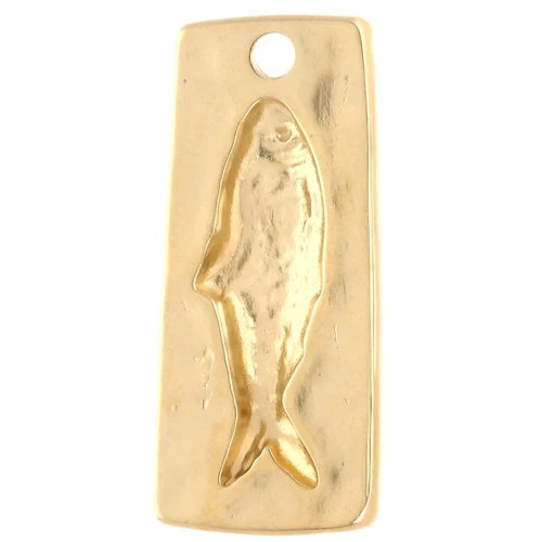 31x14 mm irregular rectangle pendant with fish motif - Gilded with fine gold x1