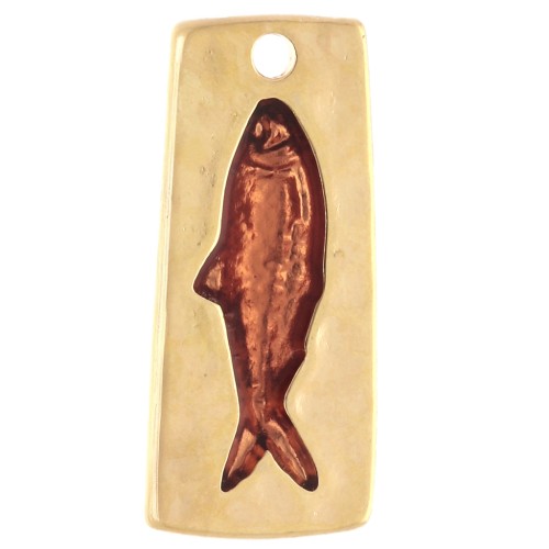 Irregular rectangular pendant 31x14 mm fish motif Gilded in fine orange gold x1