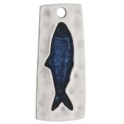 Pendant irregular rectangle 31x14 mm fish motif Fine silver plating - Blue x1