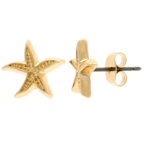 Starfish earrings 12 mm - Gold-plated x2