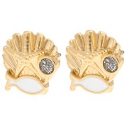 13 mm shell earrings - Gilded with fine gold - White - Grey glitter x2