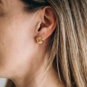 13 mm shell earrings - Gilded with fine gold - White - Grey glitter x2