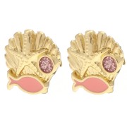 Earrings shell 13 mm - Gilded with fine gold - Salmon - Pink glitter x2