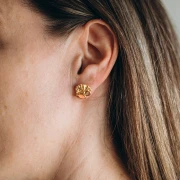 Earrings shell 13 mm - Gilded with fine gold - Salmon - Pink glitter x2