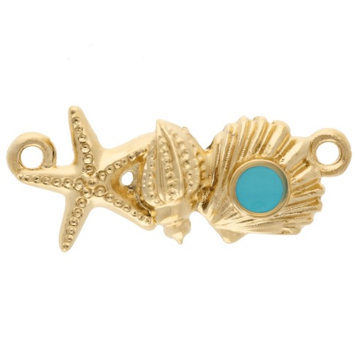 Shell & Starfish insert 26x11 mm Gilded with fine gold - Turquoise x1