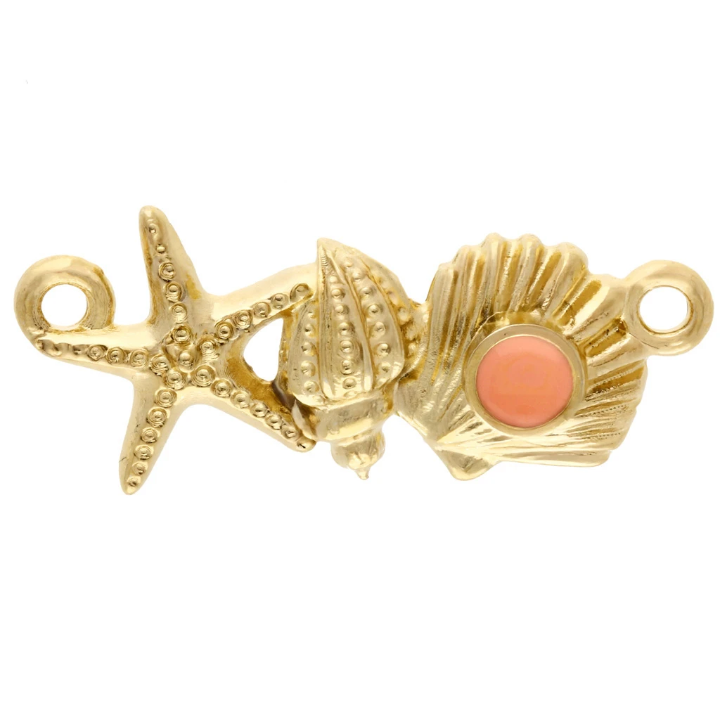 Shell & Starfish Insert 26x11 mm Fine Gold - Salmon x1 - Perles & Co