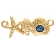Shell & starfish insert 26x11 mm - Gold fine Blue glitter x1