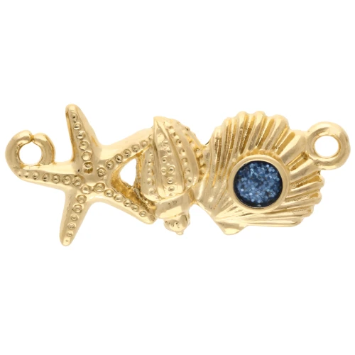 Shell & starfish insert 26x11 mm - Gold fine Blue glitter x1