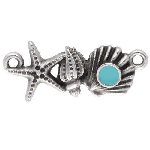 Spacers shell & starfish 26x11mm Antique fine silver plated Turquoise