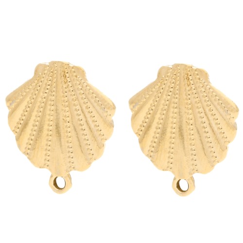 Shell stud earrings 19x17 mm - hoop earrings - Gold-plated x2