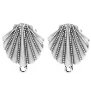 Shell ear studs 19x17 mm - closed hoop - Antique sterling silver plating x2