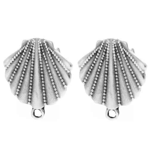 Shell ear studs 19x17 mm - closed hoop - Antique sterling silver plating x2