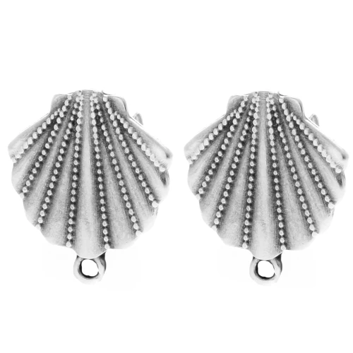 Shell ear studs 19x17 mm - closed hoop - Antique sterling silver plating x2