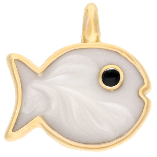 Fish charm 16x15 mm with epoxy resin - Gilded with fine gold - Pearlescent white x1