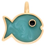 Fish charm 16x15 mm with epoxy resin Gilded with fine gold - Turquoise pearl x1