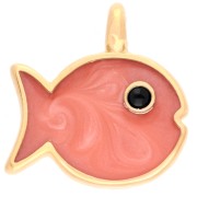 Fish charm 16x15 mm with epoxy resin - Gilded with fine gold - Pearly salmon x1