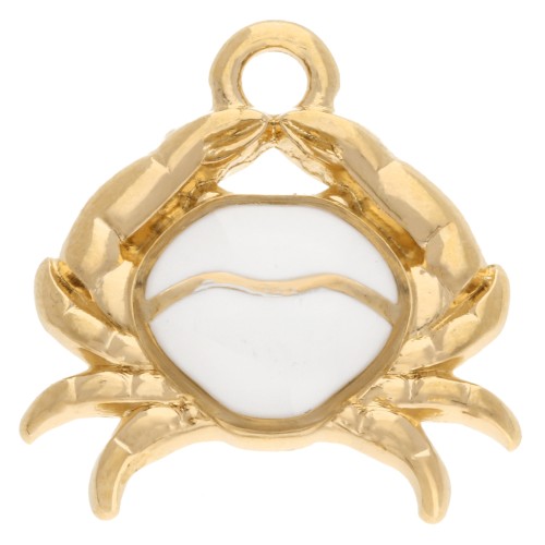Crab charm 16x15 mm with epoxy resin - Gilded with fine gold - Pearlescent white x1