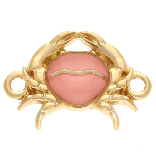 Crab spacer 19x13 mm with epoxy resin Gilded with fine gold - Salmon pearl x1