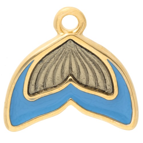16 mm mermaid tail charm with epoxy resin - Gilded with fine gold - Blue x1
