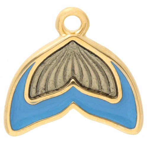 16 mm mermaid tail charm with epoxy resin - Gilded with fine gold - Blue x1