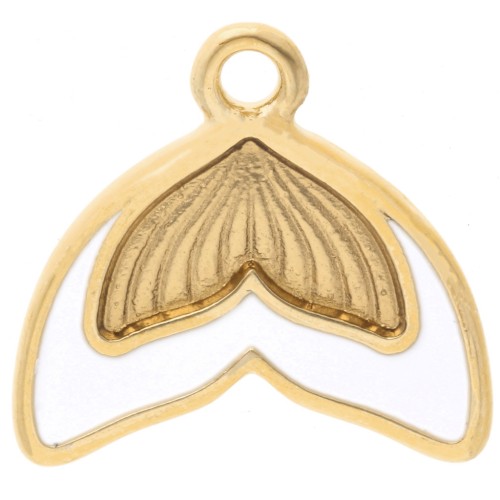 16 mm mermaid tail charm with epoxy resin - Gold plated - White x1