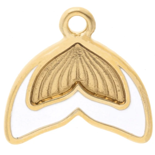 16 mm mermaid tail charm with epoxy resin - Gold plated - White x1