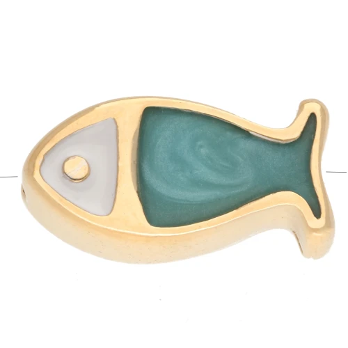 Fish bead 15x7.5 mm - Epoxy resin - Gold plated - Turquoise pearl x1