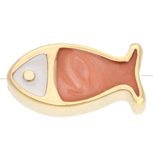 Fish bead 15x7.5 mm - epoxy resin - Gilded with fine gold - Pearly salmon x1