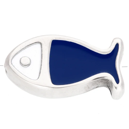 Fish bead 15x7.5 mm - epoxy resin - Aged fine silver veneer Dark blue x1