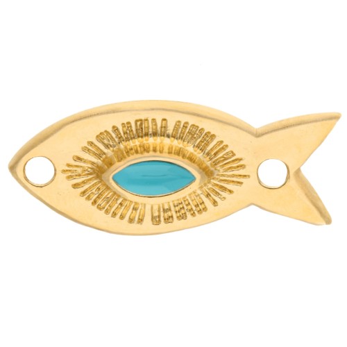 Fish spacer 20x9 mm with epoxy resin - Gilded with fine gold - Turquoise x1
