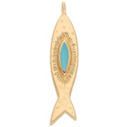 Fish pendant 35x8 mm - Gilded with fine gold - Turquoise x1