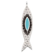 Fish pendant 35x8 mm - Antique sterling silver veneer - Turquoise x1