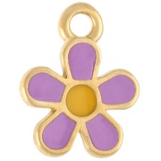 10.5 mm flower charm with epoxy resin - Gilded with fine gold - Lilac - Yellow x1