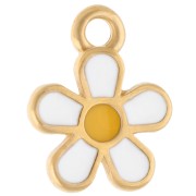 10.5 mm flower charm with epoxy resin - Gilded with fine gold - White - Yellow x1
