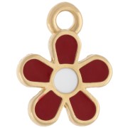 10.5 mm flower charm with epoxy resin - Gilded with fine gold - Bordeaux - White x1