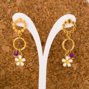 10.5 mm flower charm with epoxy resin - Gilded with fine gold - Bordeaux - White x1