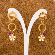 10.5 mm flower charm with epoxy resin - Gilded with fine gold - Bordeaux - White x1