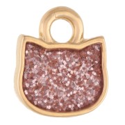 Cat's head charm 9x8 mm - Gilded with fine gold - Pink glitter x1|raw }}
