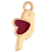 Bird and heart charm 18x8 mm - Gilded with fine gold - Red x1