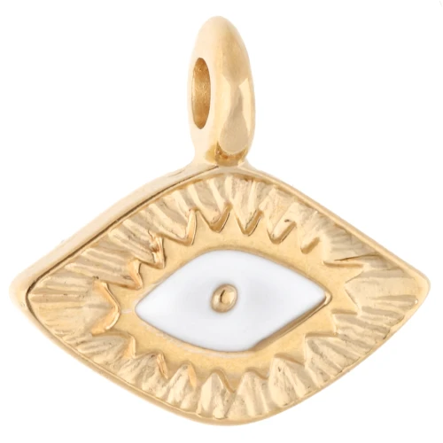 Lozenge charm 12x13 mm - Eye motif - Gilded with fine gold - White x1