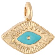 Diamond charm 12x13 mm - Eye motif - Gilded with fine gold - Turquoise x1